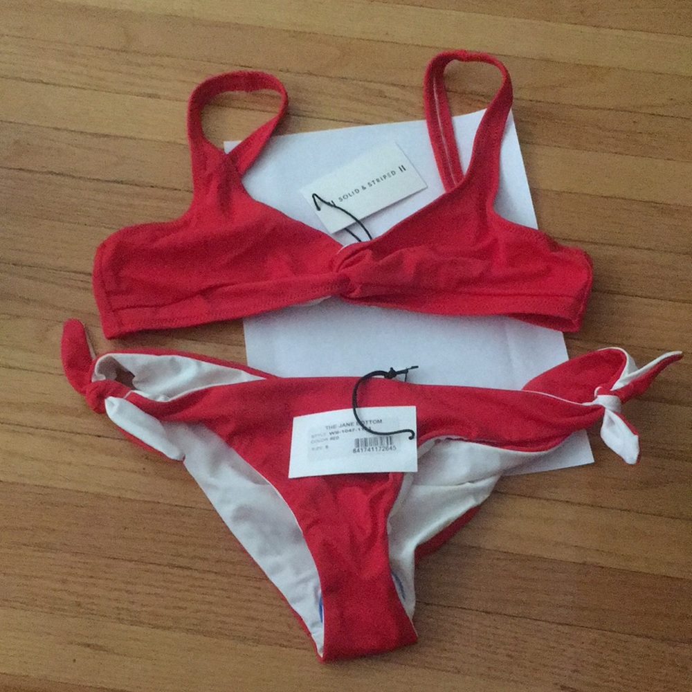 NWT Solid & Striped Jane Bikini Tie Bottom - RED